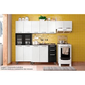 Cozinha Modulada Bertolini Múltipla 4 Peças (2 Armários + 1 Balcão + 1 Paneleiro) C4P82 Branco/Preto