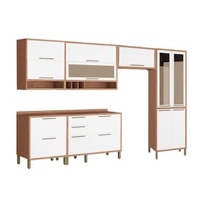 Kit de Cozinha Modulada 6 Peças Syrah (3 Armários + 2 Balcões + 1 Paneleiro) 6P01 Sevilha/Branco - Ronipa