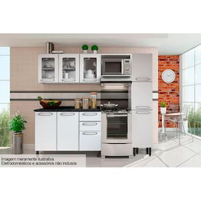 Kit de Cozinha Modulada 4 Peças Evidence (1 Armário + 1 Balcão + 1 Paneleiro + 1 Complemento) C4P48 Branco - Bertolini