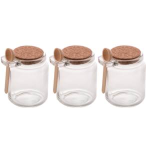 Kit 3 Potes de Vidro com Colher em Bambu e Tampa Rolha 240ml Lyor - Saleiro e Porta Condimento