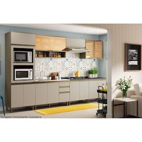 Kit de Cozinha Modulada 10 Peças Connect (3 Armários + 3 Balcões + 1 Paneleiro + 3 Complementos) C10P01 Duna/Cristal