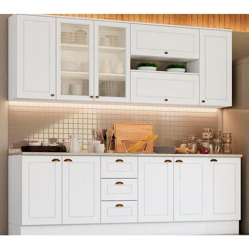 Kit de Cozinha Modulada 10 Peças Americana (4 Aéreos + 3 Balcões + 3 Tampos) CZ266 Branco