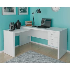 Mesa Canto p/Escritório ME4106 c/ 3 Gavetas Branco - Tecno Mobili