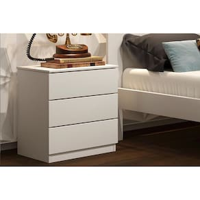 Mesa de Cabeceira Solteiro Veronna c/ 3 Gavetas Branco - Tcil Móveis