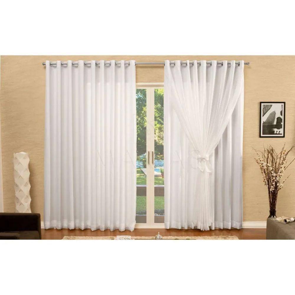Cortina Sala Voal Liso Com Forro Microfibra Branco 4,00X2,80