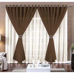Cortina Quarto Voal Liso Marron Com Forro Branco 4,00X2,50