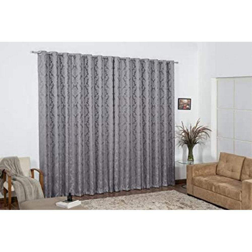Cortina Para Sala Quarto Em Tecido Jacquard Cinza 3,00X2,80