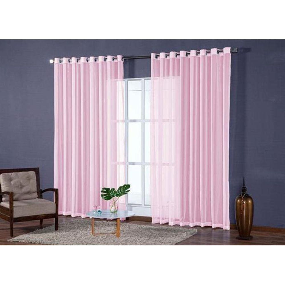 Cortina Para Quarto Em Tecido Voal Liso Rose 4,00X2,80M