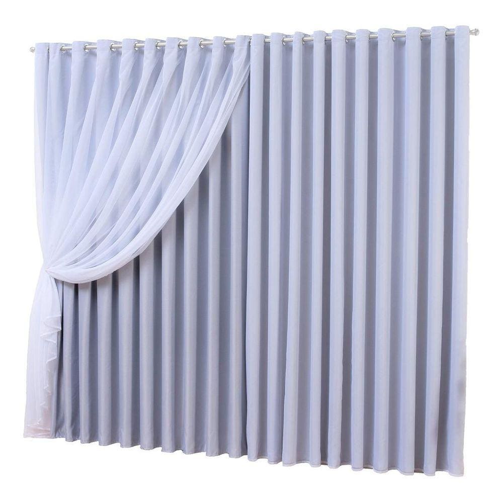 Cortina Sala Voal Com Forro Blackout Cinza Claro 4,00X2,80