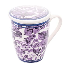 Caneca de Porcelana Floral Azul Super White Blue Garden C/ Tampa e Filtro