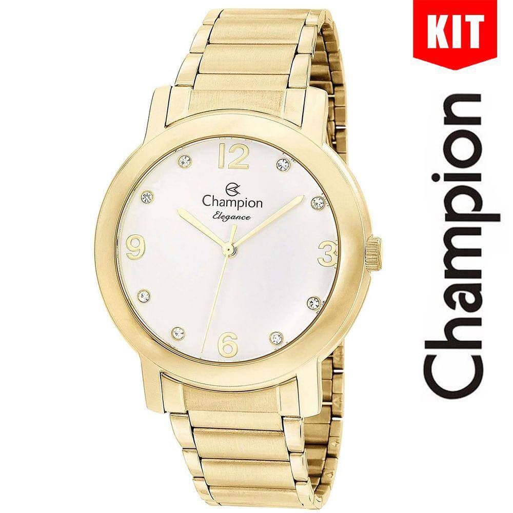 Relógio CHAMPION KIT feminino analógico elegance dourado CN25654G