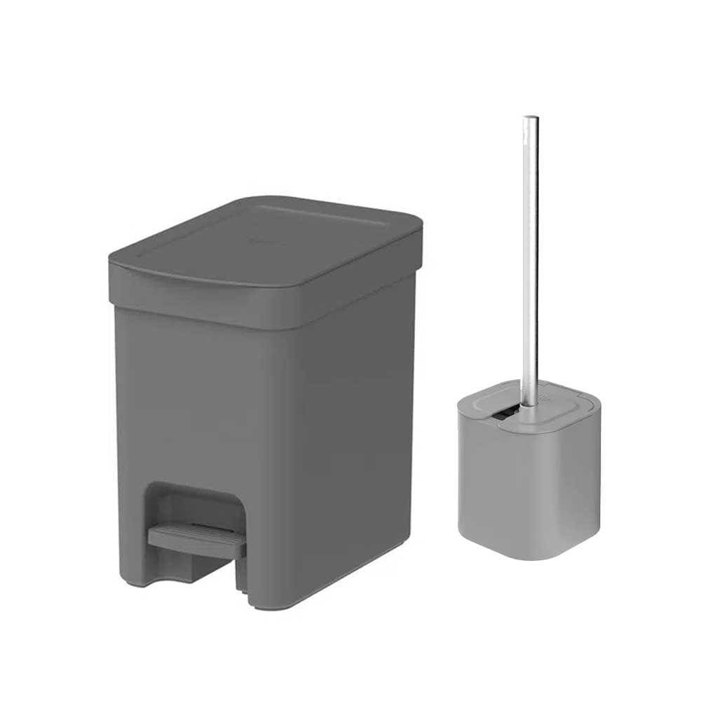 Conjunto de Lixeira com Pedal e Escova Sanitária Cinza - Ou
