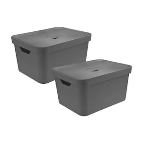 Kit 2 Caixa Organizadora Cube 32 Litros Com Tampa 46 x 36 x 24,5cm Cinza - Ou