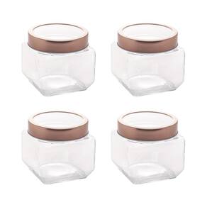 Kit 4 Pote de Vidro Quadrado com Tampa Rose Gold 0,8L - Lyor