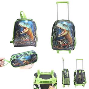 Kit Mochila Escolar De Rodinha Lancheira Tèrmica e Estojo Dinossauro T-Rex
