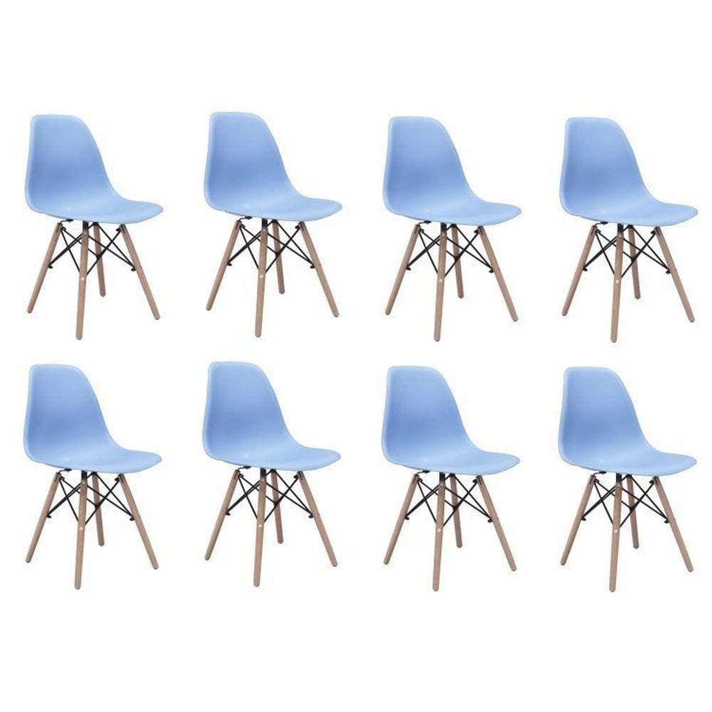 Conjunto 8 Cadeiras Eiffel Pp Base Madeira Azul Bali