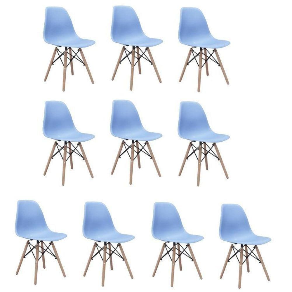 Conjunto 10 Cadeiras Eiffel Pp Base Madeira Azul Bali