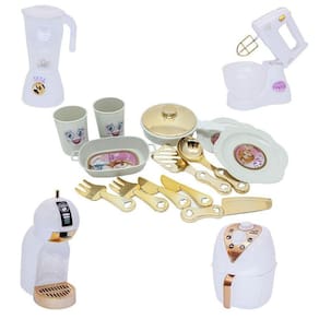 Cozinha Infantil Princesa Menina Branco Cafeteira Prato 17Pç