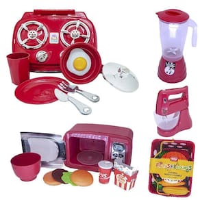 Cozinha Vermelho Brinquedo Kit Infantil Mercado Fogão 26Pç