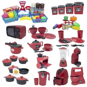 Cozinha Brinquedo Vermelho Mercado Jogo Panela Air Fryer 86P