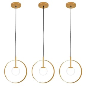Kit 3 Luminárias Pendente Círculo Globo Vidro Mesa Dourado