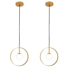 Kit 2 Luminárias Pendente Círculo Globo Vidro Mesa Dourado