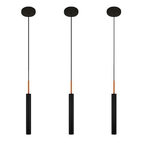 Kit 3 Luminárias Tubo Pendente Teto Mesa Preto Cobre 40Cm