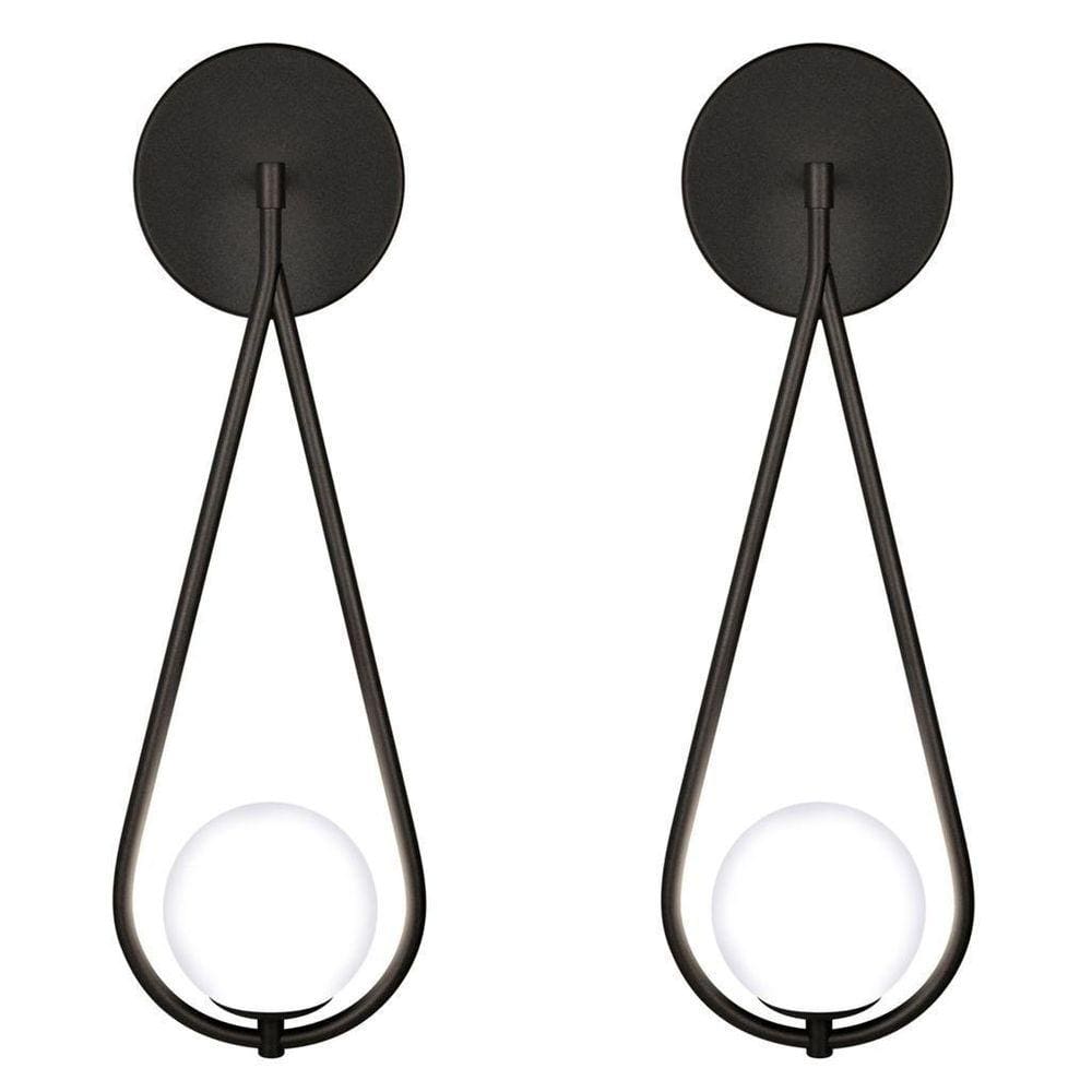 Kit 2 Luminárias Arandela Parede Gota Globo Vidro Sala Preto