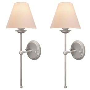 Kit 2 Luminárias Parede Cúpula Tecido Algodão Cama Prata P