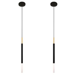 Kit 2 Luminárias Teto Pendente Tubo Difusor Preto Dourado