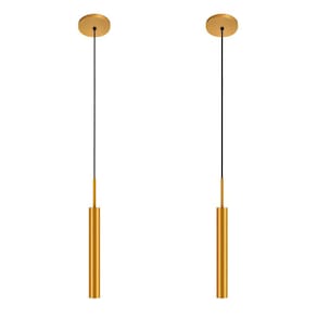 Kit 2 Pendentes Luminária Teto Tubo Sala Quarto Dourado 40Cm