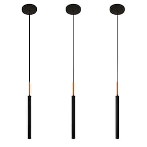 Kit 3 Luminárias Pendente Teto Tubo Quarto Preto Cobre 40Cm