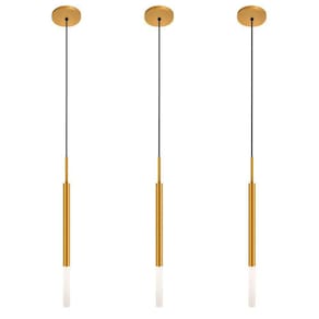 Kit 3 Luminárias Pendente De Teto Tubo Difusor Mesa Dourado
