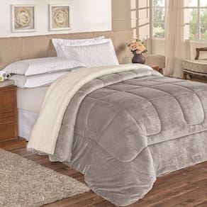 Coberdrom Apollo Solteiro Sherpa Manta Flannel - Cinza