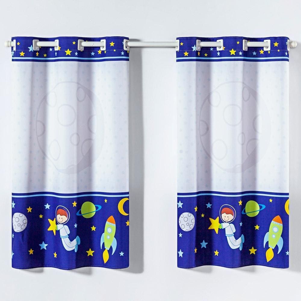 Cortina Kids Infantil Varão Oxford 2Mx1,30M Astronauta Azul