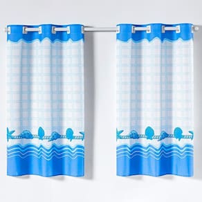 Cortina Varão Cozinha Oxford 2Mx1,30M Conchas Praia Azul