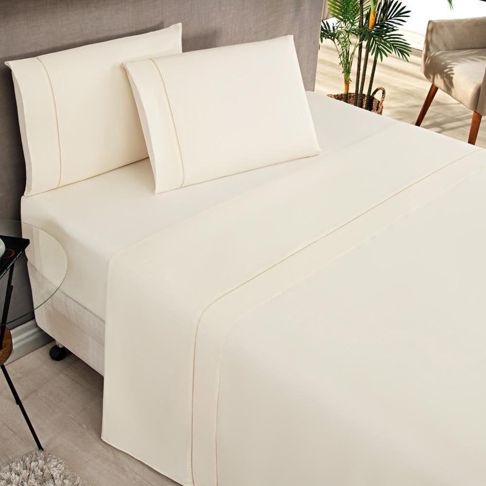 Jogo De Lençol Queen 180 Fios Home Basic 4 Peças Palha