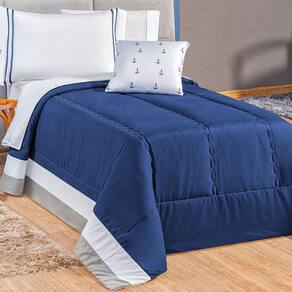 Kit Edredom Kid Âncora Solteiro 4Pçs Azul Marinho