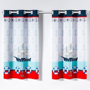 Cortina Varão Oxford 2Mx1,30M Barco Pirata Marinheiro Azul