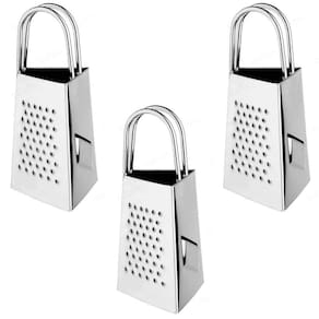 3 Mini Ralador 3 Faces Inox Alça Dupla Queijo Legumes Frutas