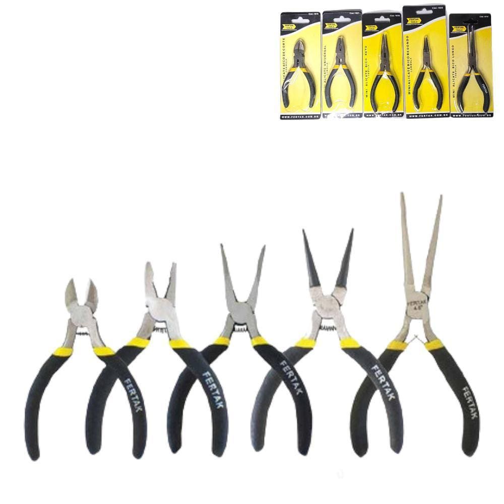 Kit Jogo 5 Mini Alicates Corte Universal Reto Redondo Longo
