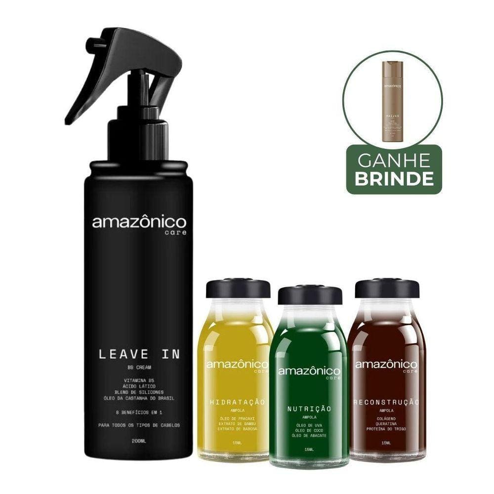 Kit Ampolas + Leave-In Bb Cream + Shampoo Raízes