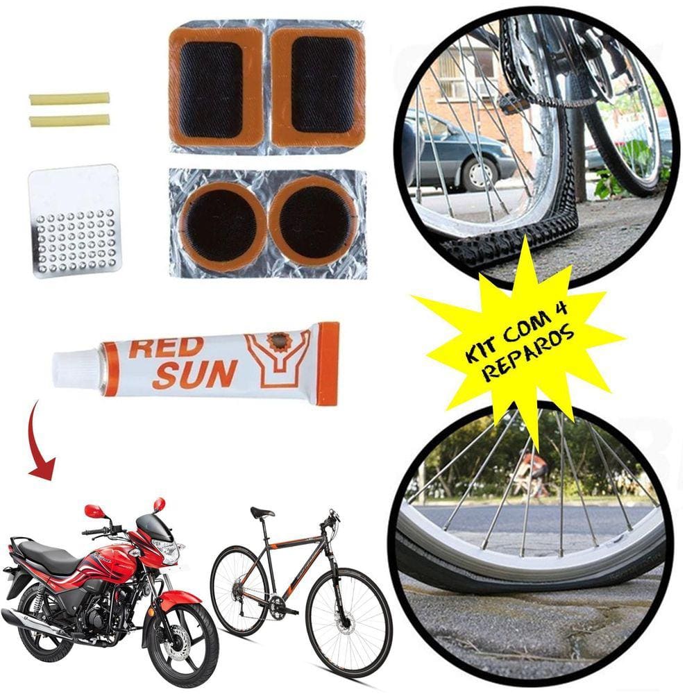 Kit Reparo Remendo Para Câmara De Ar Pneu Bike Com Lixa Cola
