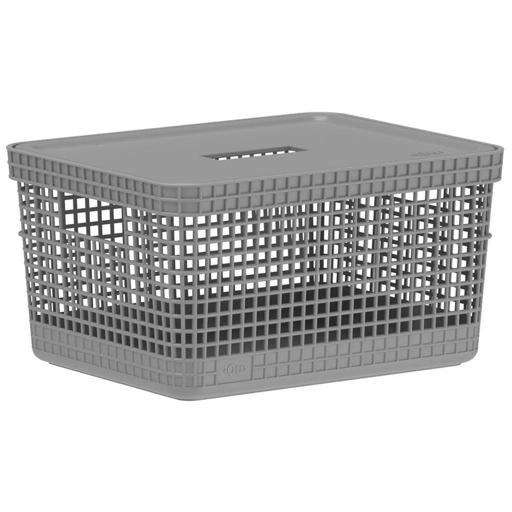 Cesto Grid Com Tampa 8 Litros Caixa Organizadora Escritório