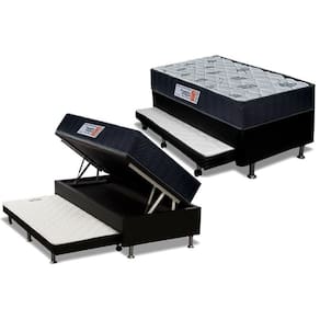 Cama Box Baú c/Auxiliar Solteiro: Colchão Ortopédico Orthoflex Foggia Sogni Unic Face + Base CRC Courano Black(88x188)