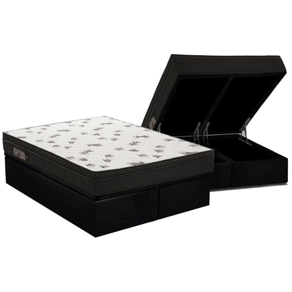 Cama Box Baú Queen: Colchão Espuma D45 Ortobom Light Saúde OrtoPillow + Base CRC Courano Black(158x198)