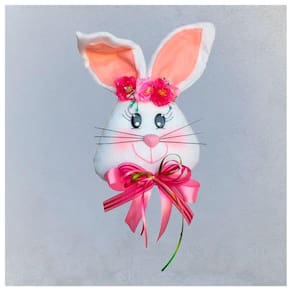 Enfeite Decorativo Coelha De Páscoa Com Flores Tecido 30cm