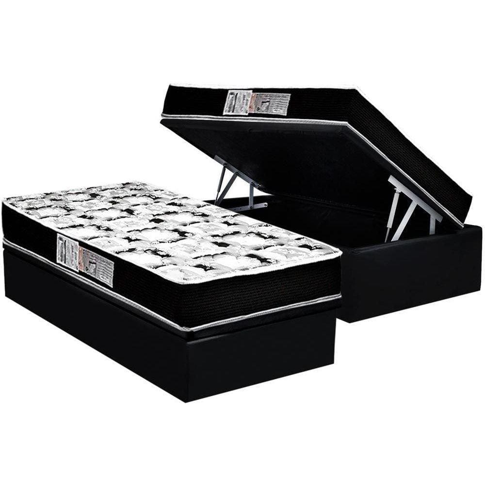 Cama Box Baú Solteiro: Colchão Espuma D33 Luckspuma Supreme Pillow Top + Base CRC Suede Black(88x188)