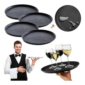 Kit 4 Bandeja Profissional De Garçom Antiderrapante Redonda