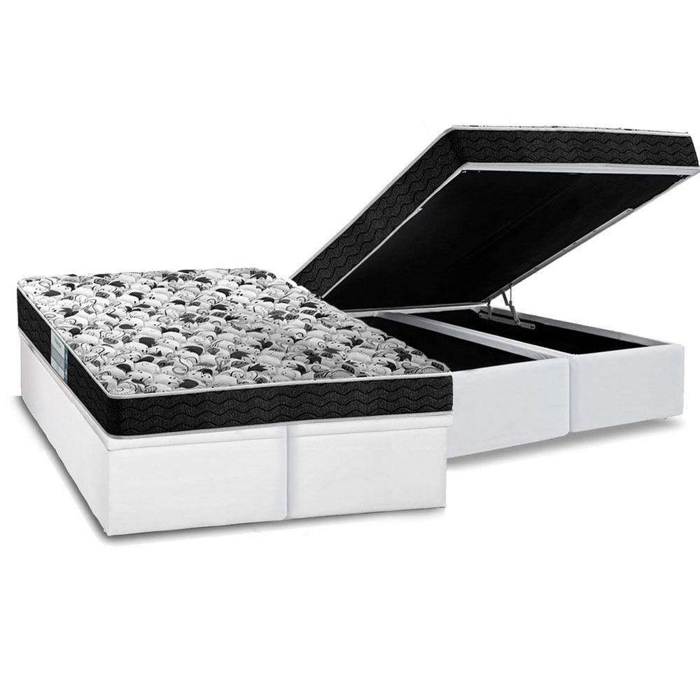 Cama Box Baú Queen: Colchão Espuma Probel D23 ProDormir Advanced + Base CRC Courano White(158x198)